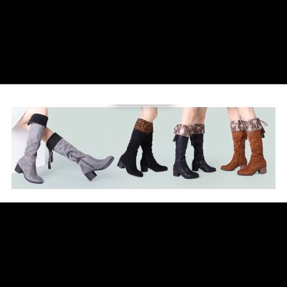 Trary brown suede over the knee high snake chunky heel boots NEW - Picture 3 of 10